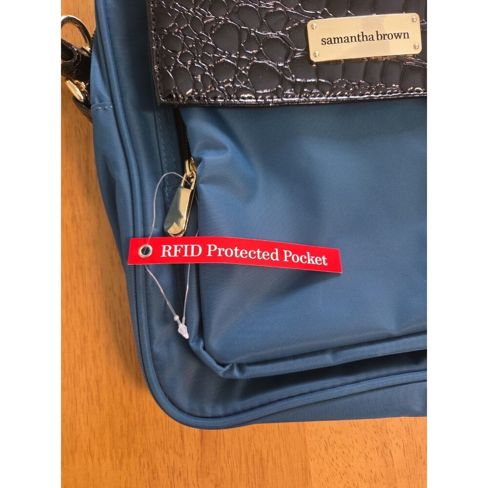 Samantha Brown RFID Travel Crossbody Bag Peacock & Black New - Picture 4 of 9